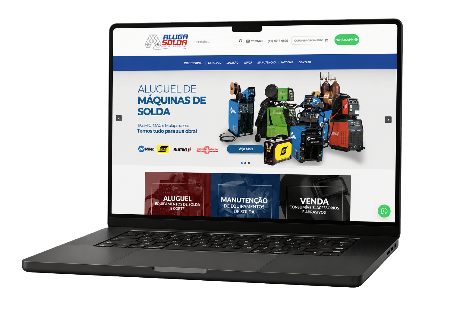 Mockup em notebook do site institucional da Aluga Solda